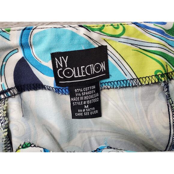 NY Collections A Line Skirts Women's Medium Blue Floral Print Cotton Side Zipper - Picture 3 of 4